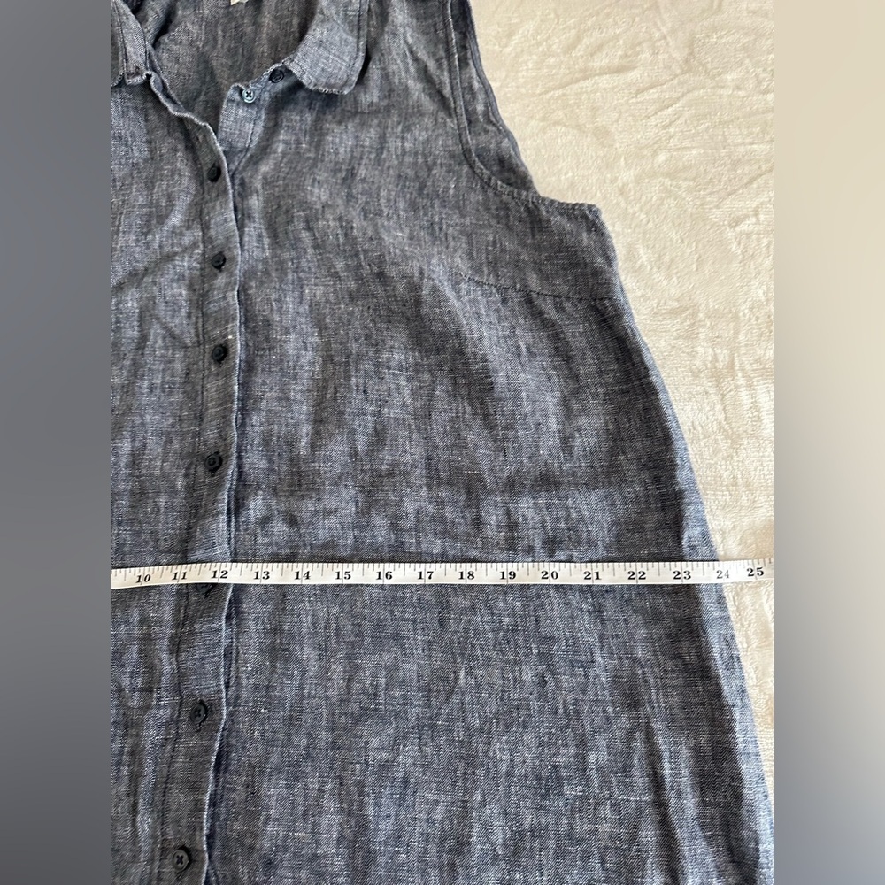 Garnet Hill Blue Linen Sleeveless Button Down Shirt Dress Women’s Size 18 - Picture 9 of 10